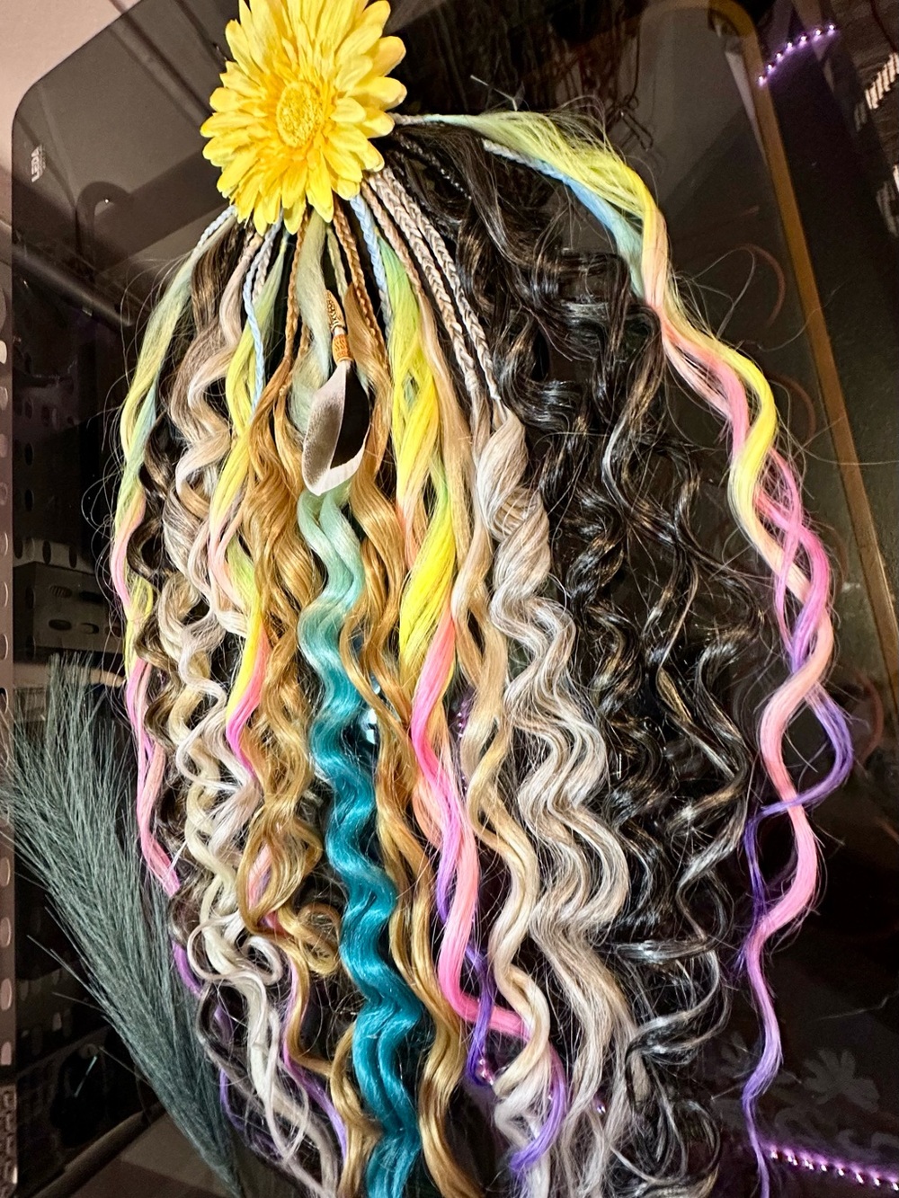Colorful Braided Hair Extensions with Feather Accent - Picture 7 of 13